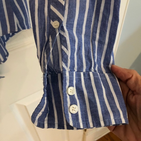 J Crew Tie-Front Blue and White Striped Shirt XS - Picture 5 of 5